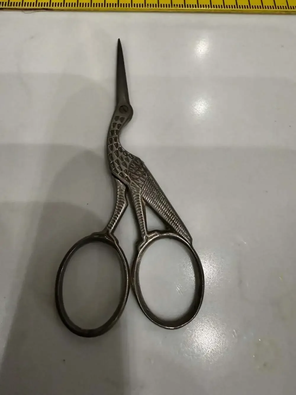 Vintage Stork Embroidery Scissors and Thimble Sewing Set, Made in Italy